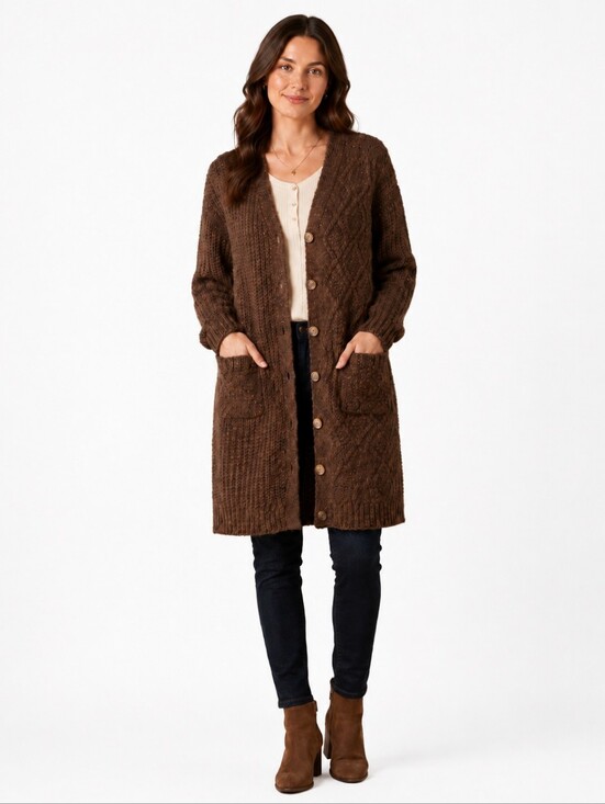 POL Sweaters - POL Oversized Longline Button Front Cardigan Brown Textured Knit NWOT
